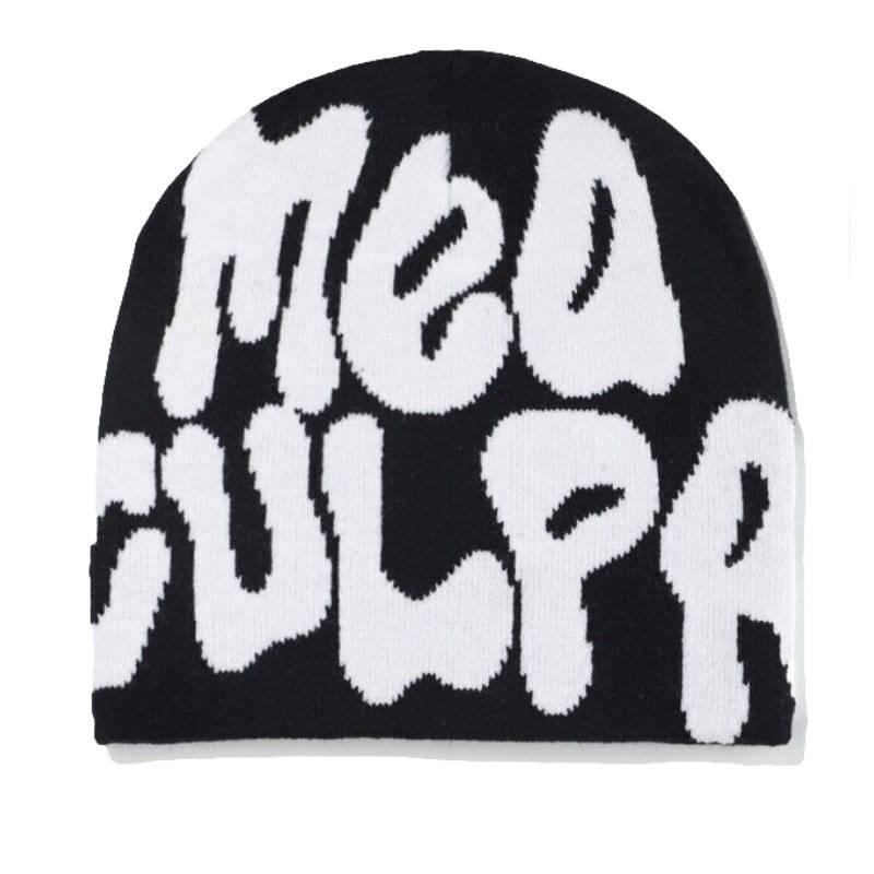 Mea Culpa Trendy Letter Print Beanies Knit  Hat Streetwear Cap Outfit Women Girl