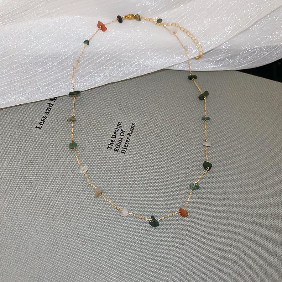Natural Rhodochrosite Multicolor Irregular Shell Beaded Necklace Women Gold Titanium Steel Choker