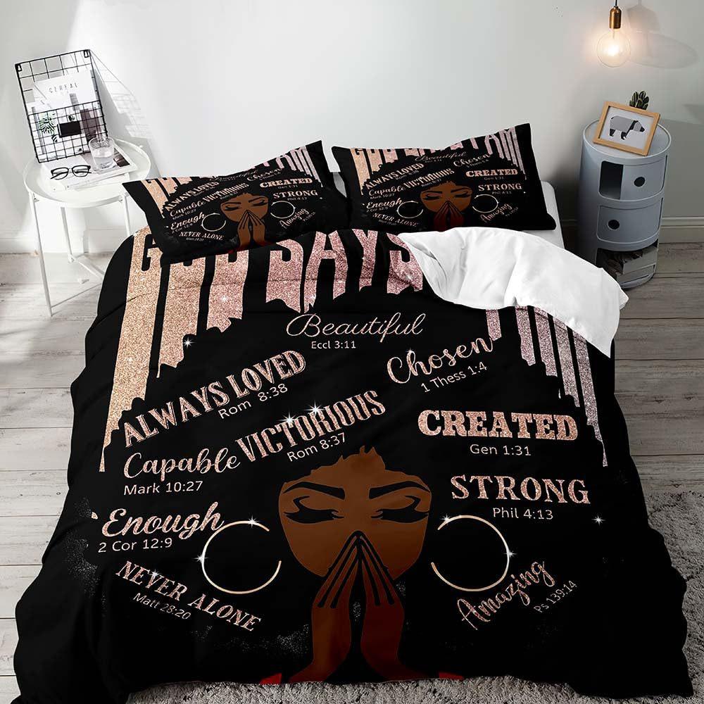 African Girl Duvet Cover Eiffel Tower Three-Piece Soft Bedding Set With Pillowcase