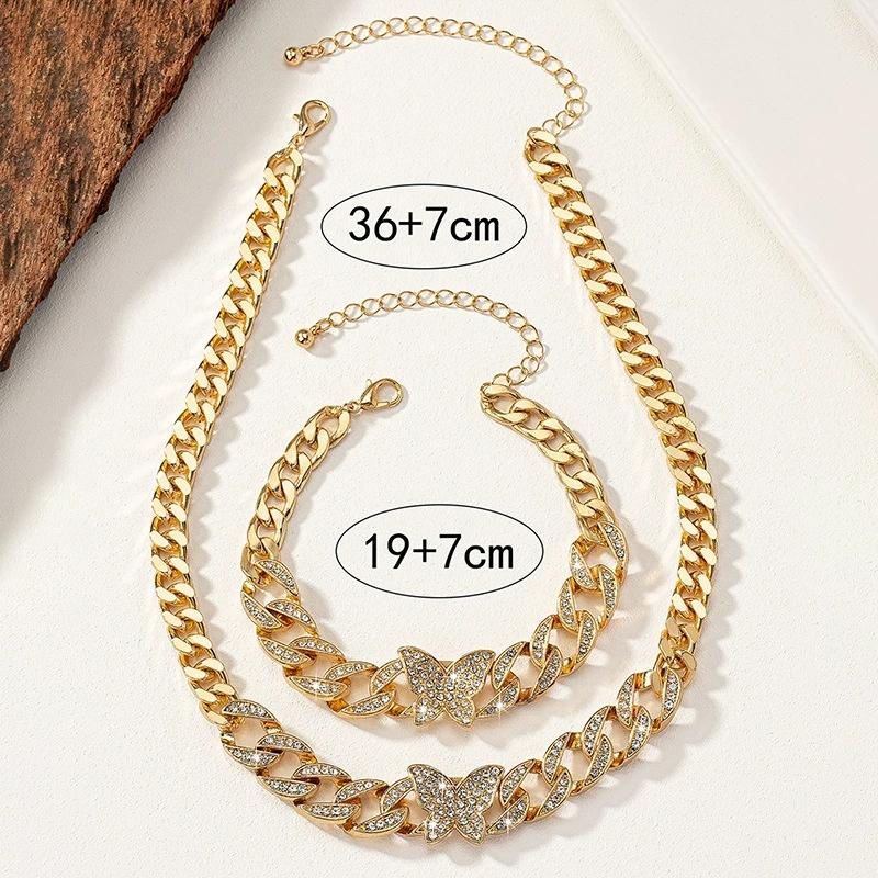 Diamond-Encrusted Butterfly Necklace Bracelet for Women Fashionable Gold Clavicle Chain for Wedding Gift Personalized Jewelry
