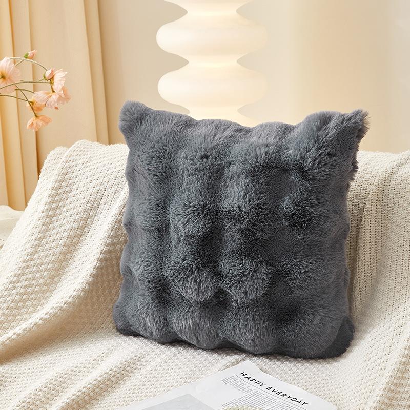 Housse de coussin d'hiver en peluche Lapin Bulle Coussins Couleur Unie Décoration Salon Canapé Chambre à Coucher Lit Housse de Coussin 45x45cm 45x45cm