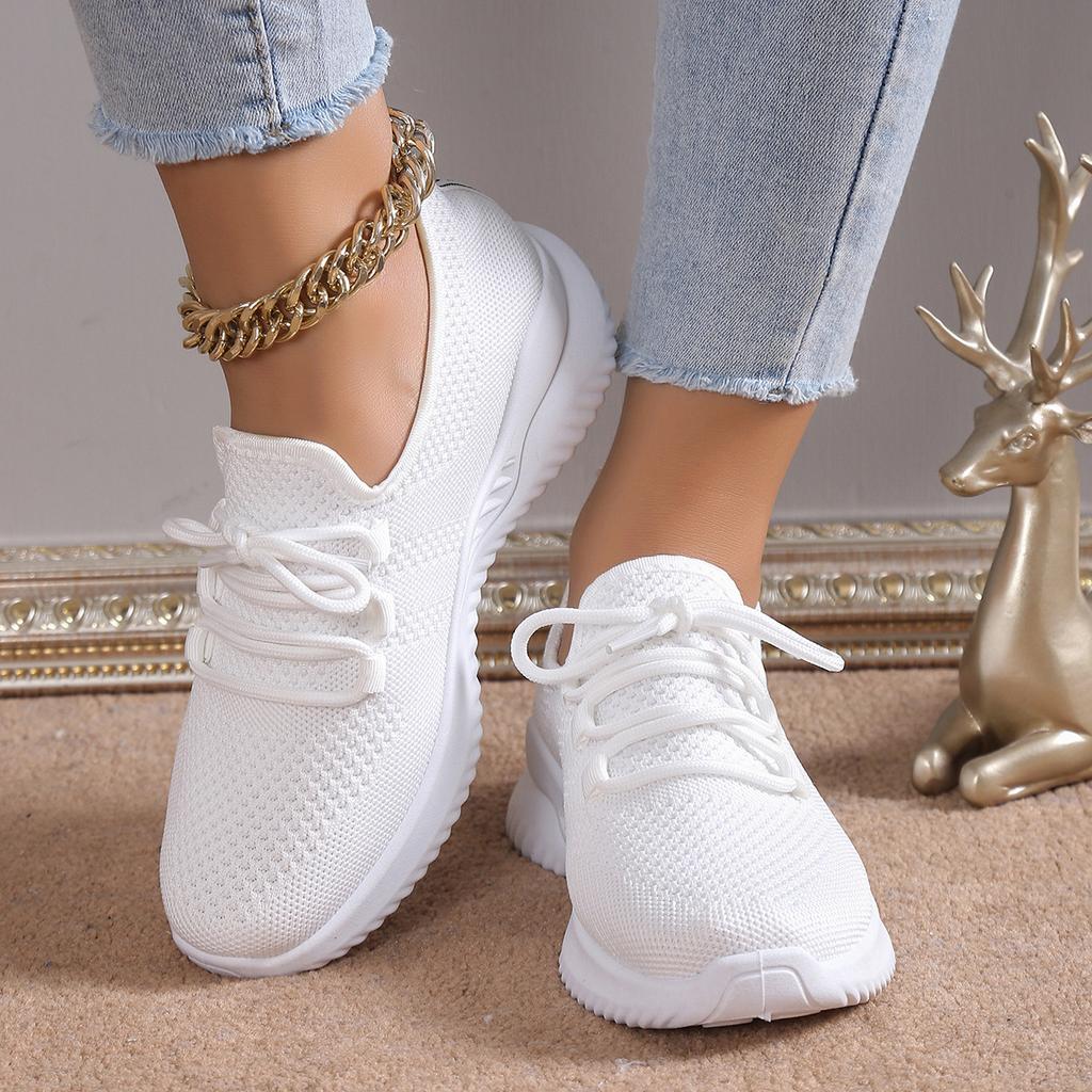 Hot Sale Breathable Knit Platform Sneakers Women's Stylish Black Lace - Up Casual Sports Shoes