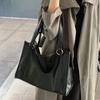 Large Capacity PU Leather Shoulder Bag College Student Large Handbag Black Tote Bag  Girls Gift