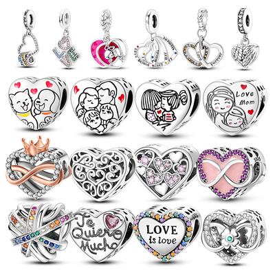 Heart Shape Pendant Inlaid Zircon Love Charms Beads Fit Original Charms Bracelet Copper Friendship Sister Family Gift