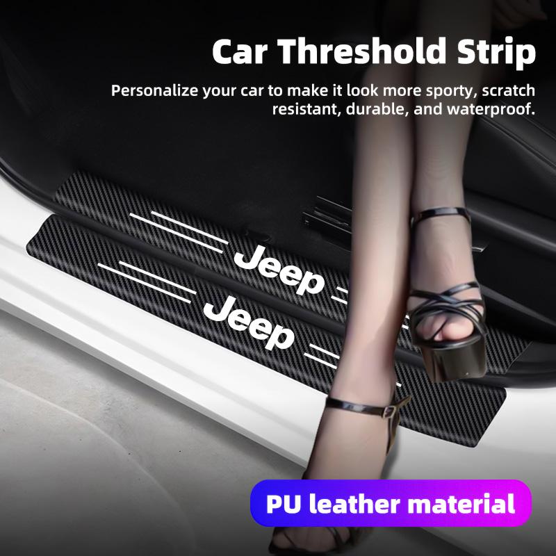 5Pcs Leather Car Door Sticker Carbon Fiber Threshold Anti Scratch For Jeep Grand Cherokee Wrangler JK Gladiator Compass Renegade
