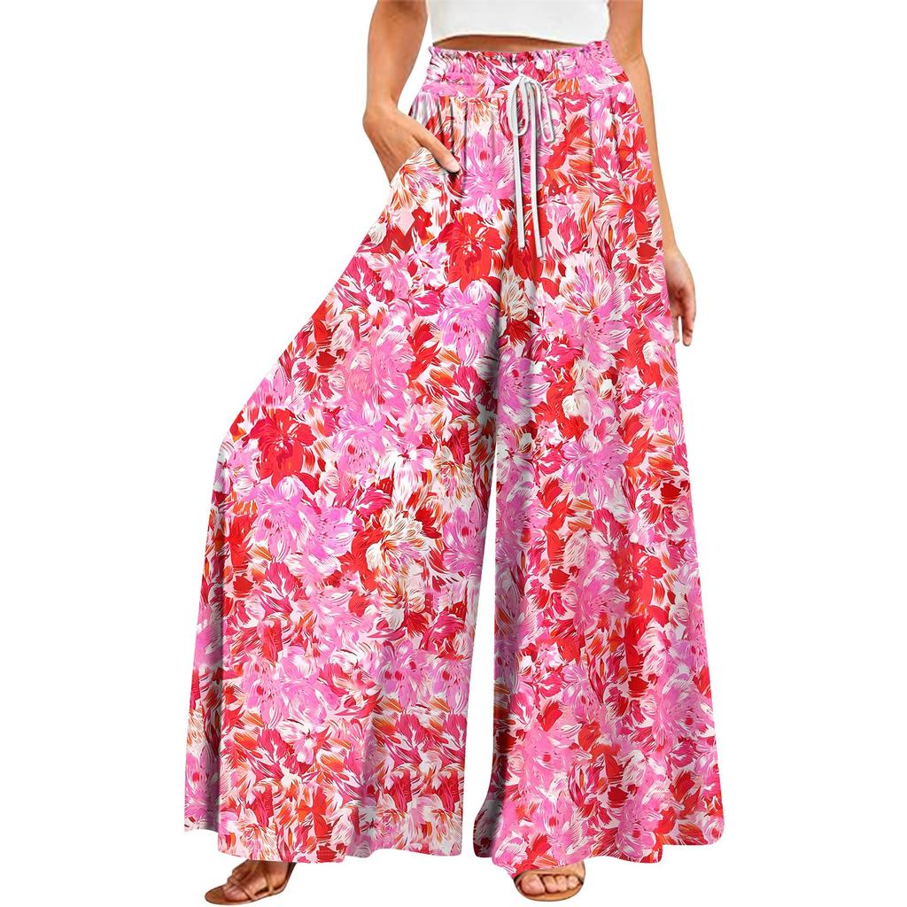 Women's Summer Wide Leg Pants High Waisted Flowing Pockets Fashion Casual Casual Bohemian Printed Beach Pants
