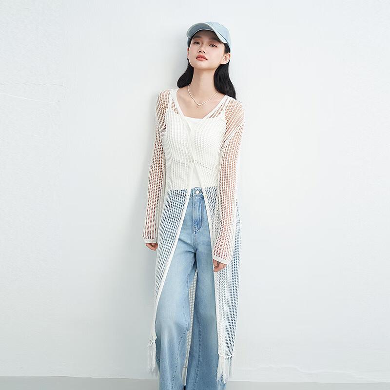 Ledin Long Knit Cardigan with Tassel & Open Weave