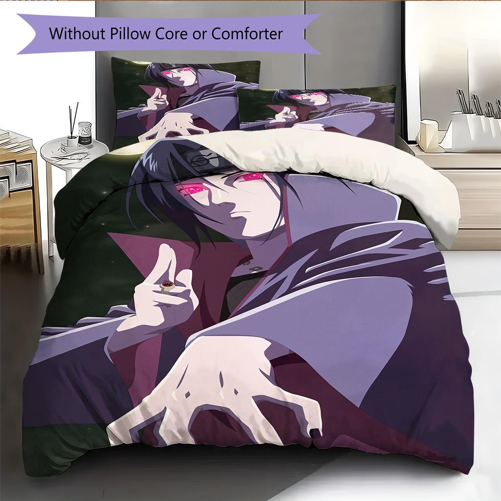 Naruto Anime Wzór Itachi Uchiha Pościel Dekoracja Domu Prezent Urodzinowy (1 * poszwa na kołdrę + 2 * poszewki na poduszki, bez rdzenia)