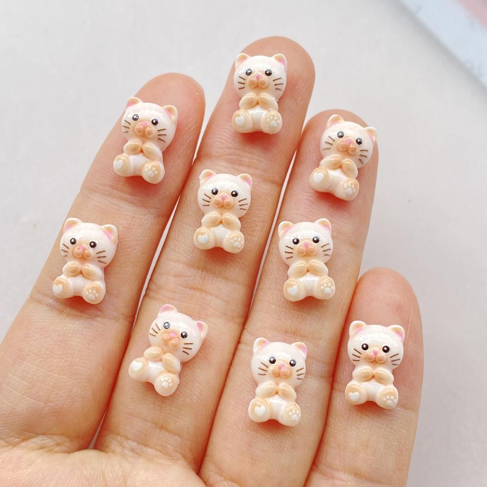 50Pcs Cute Cartoon Mini Cat, Little Fish Series Nail Art Resin Designer Charms DIY Craft For Nail 3D Decorations Jewelry