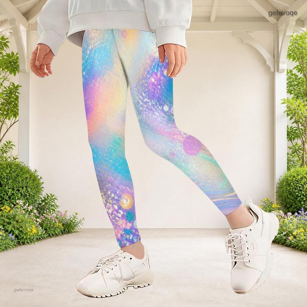 Girls Rainbow Galaxy Printed Full Length Stretch Waist Yoga Leggings