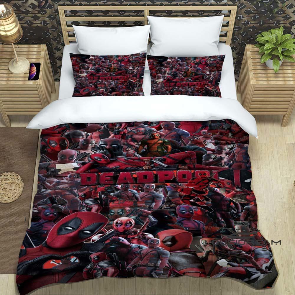 3D printed cartoon Deadpool duvet cover and pillowcase bedding set, suitable for boys and girls' bedroom decoration, children's