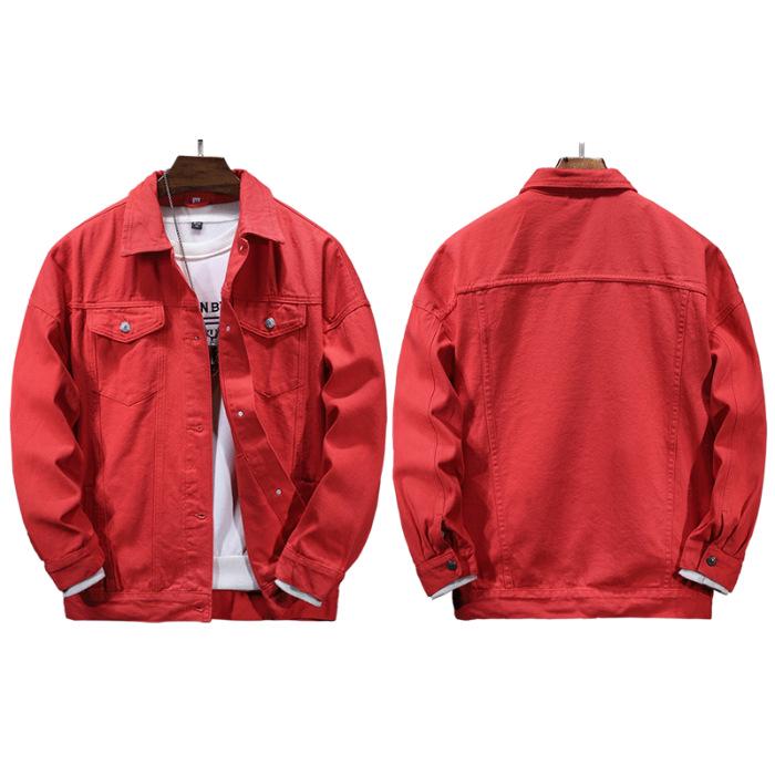 Men's Casual Watermelon Red Loose Fit Denim Jacket