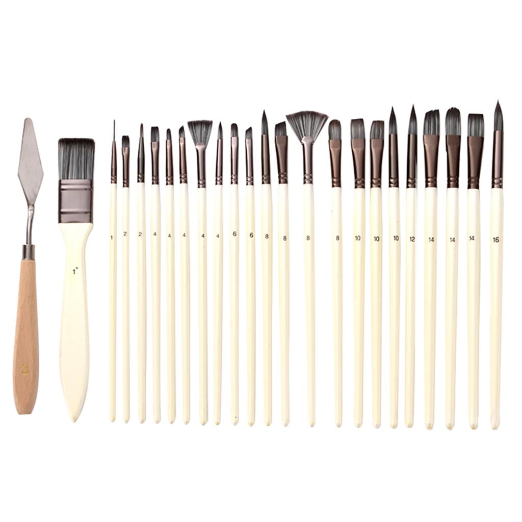 Artist Paint Brushes Set 23pcs Different Sizes Professional Paintbrush Nylon Hair Wooden Handle with Scraper Portable