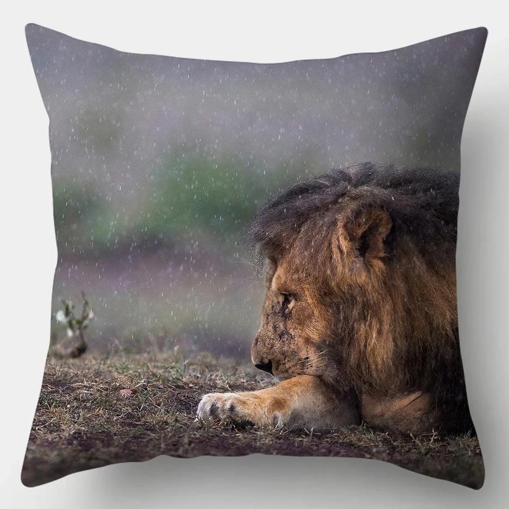 45x45cm Kissenbezug Heimdeko Kissenbezüge Sofa Schlafzimmer Wildtier Kissenbezug Kissen Löwe Pferd Tiger Kissenbezug