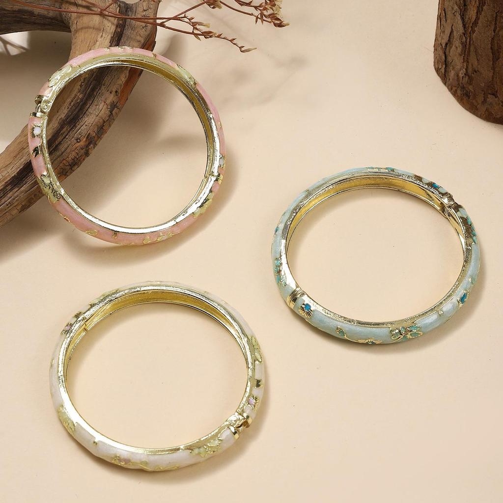 Bracciale Vintage FTCY da Donna Piccolo Fiore Stile Etnico Smalti Cloisonné Braccialetti Gioielli Eleganti da Donna Regali
