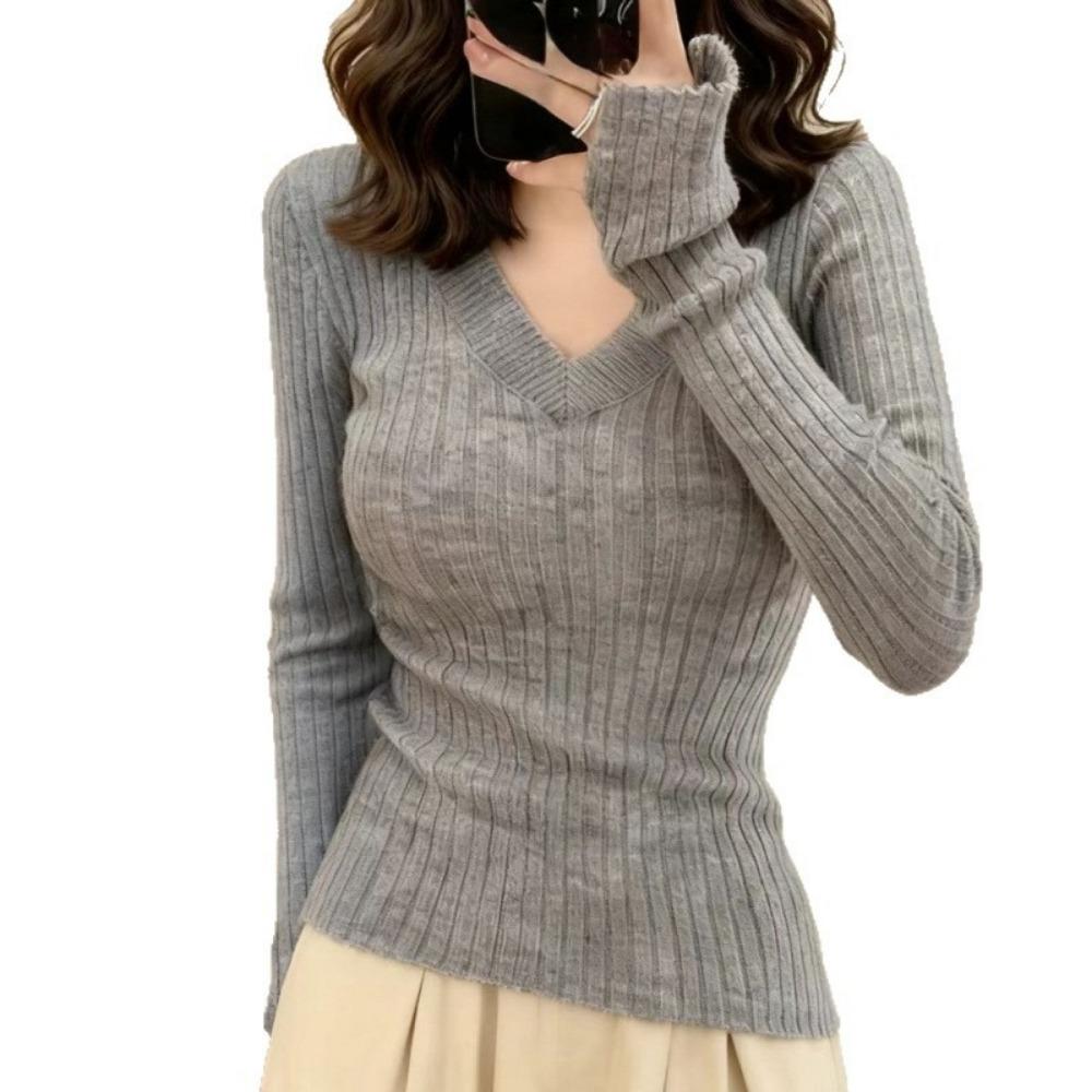 V-neck Long-sleeved Sweater for Women In Autumn and Winter Korean Style Slim Fit Inner Layered Sweater Top