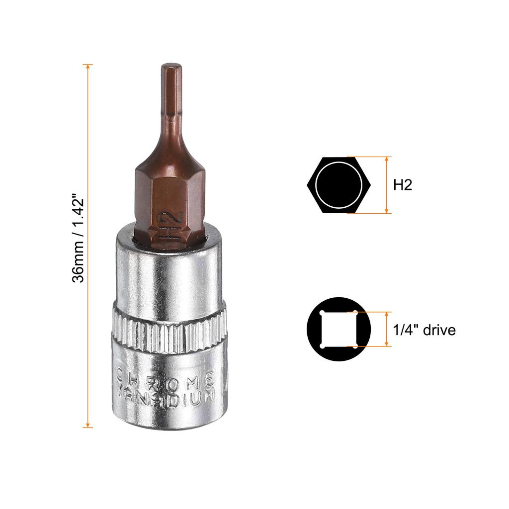 10pcs Hex Torx Slotted Phillips Bit Socket 1/4" Square Drive Metric S2 & CR-V Steel Socket Ratchet Wrench Bits Socket Wrench
