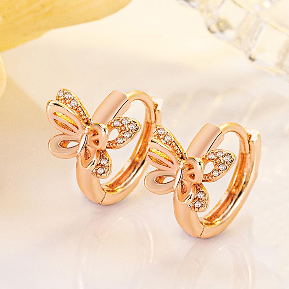 Korean Diamond-Studded 3D Butterfly Earrings - Light Luxury and Girlish Charm