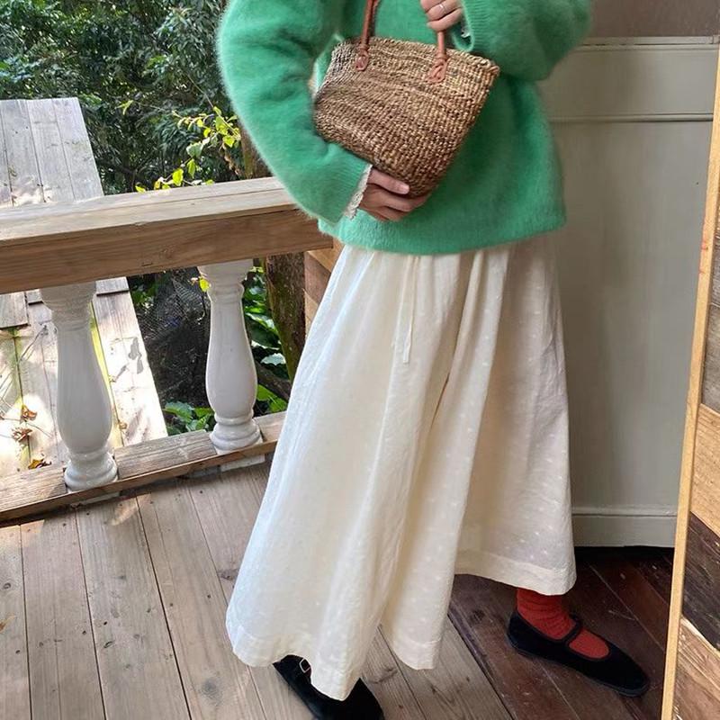 Women's 2026 Spring New Arrival: Simple White Long Loose-Fit Skirt with Wide Hem