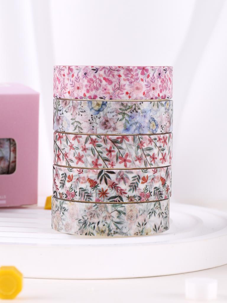 5rolls/box Floral washi tape Stationery Scrapbooking Masking Tape Decoration Stickers Adhesive Washi Tape Set DIY Aesthetics