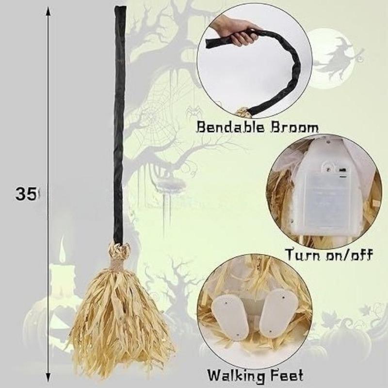 Halloween Decorations Witch Broom Move with Sound Dance Lights Magic Indoor
