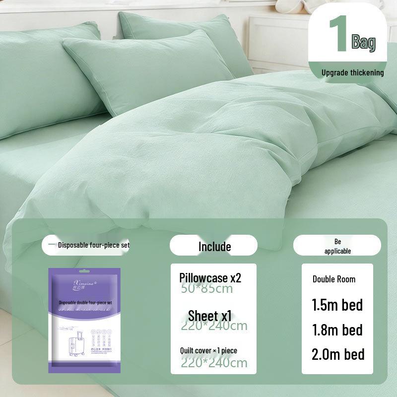 Purple Disposable 4-Piece Non-Woven Bedding Set: Bed Sheet & Duvet Cover for Hotel or Travel. Ideal for Comfortable, Naked Sleeping.