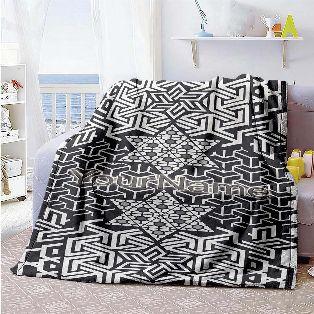 Ethnic Tribal Patterns Customize Text Blanket Gift Personalized Blanket Comfortable Perfect for Sofa Home Decor Bedding Couch All-Season Use