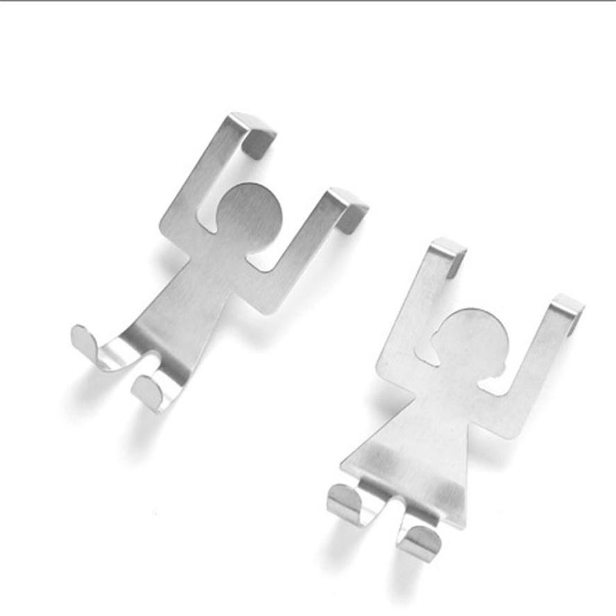 2Pcs Stainless Steel Lovers Shaped Hooks Kitchen Hanger Clothes Storage Rack Tool Bathroom Hooks LS