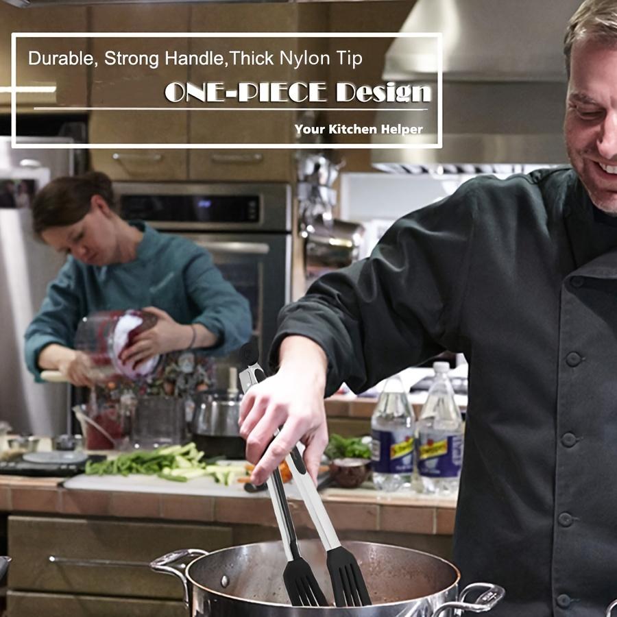 4ks Multifunkční nerezové a silikonové servírovací kleště na grilování, ovoce, chléb, steak a dezert - Protiskluzové a odolné kuchyňské náčiní