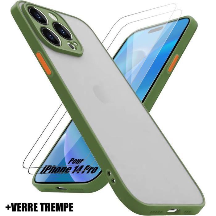 Coque de téléphone - Kaki - pour iPhone 14 Pro - Silicone + PC - Antichoc - Texture antidérapante