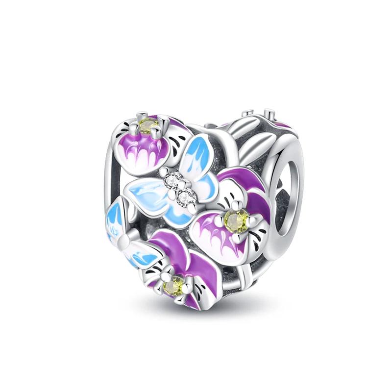 Copper Colorful Flowers Butterfly Charms Beads Fit Original Charm Bracelets Women Diy Jewelry Birthday Gift Making