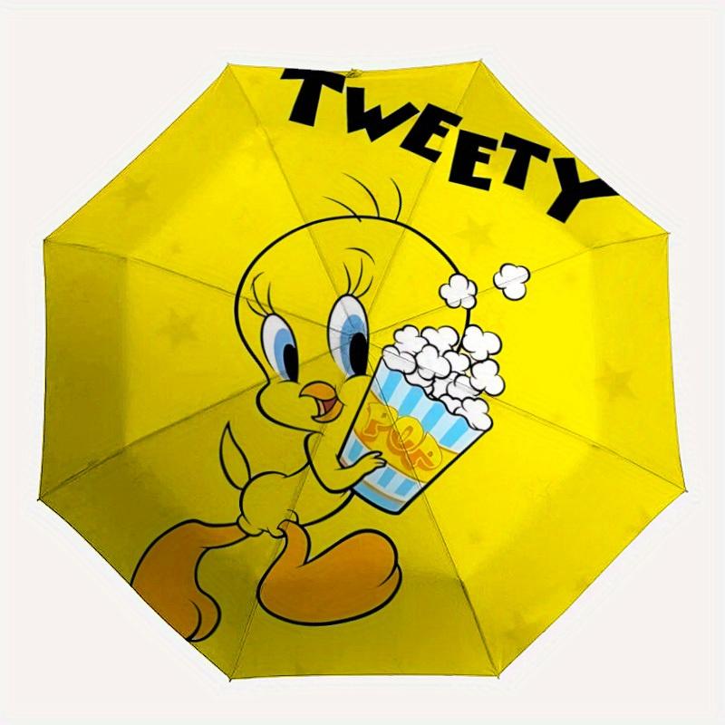 

Looney Tunes Tweety Popcorn Automatic Open/Close Umbrella Compact Travel Umbrella, 8 Rib Heavy Duty Construction, Ideal Gift, 179