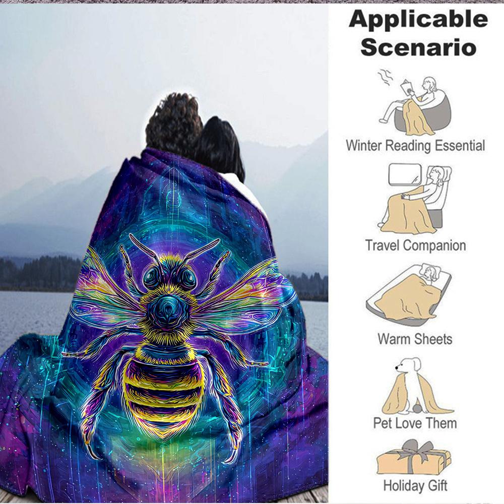 1PC Neon Bee Print Blanket, Throw For Sofa, Bed, Travel, Printing Blanket With Soft And Warm Fabric yy250918181