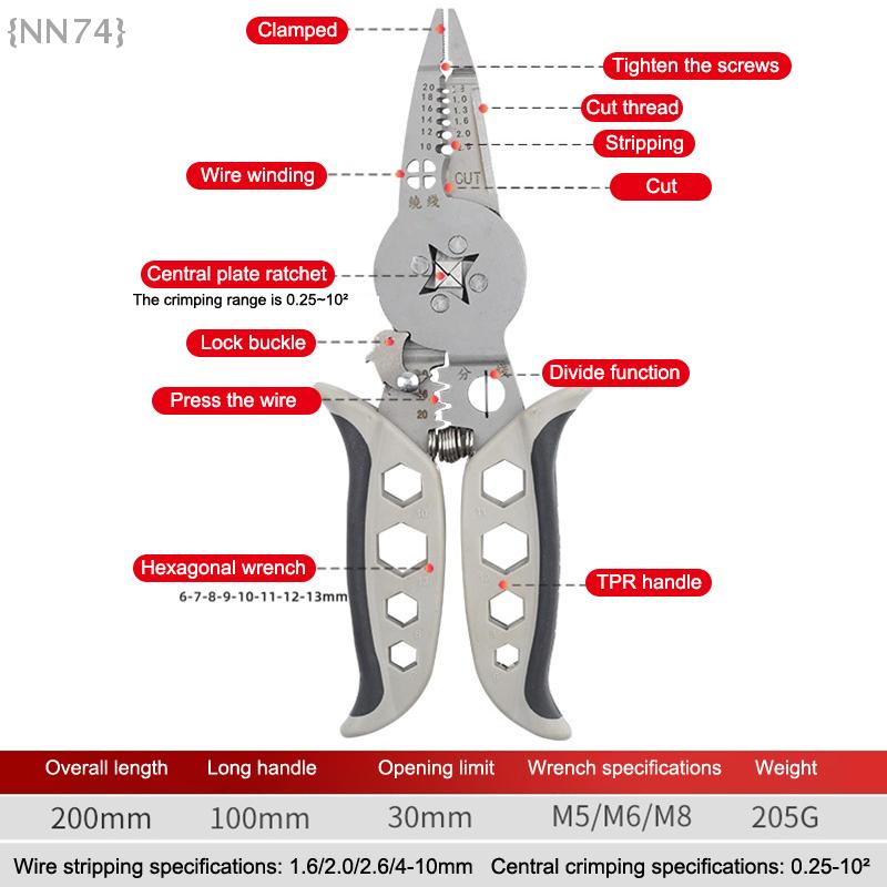 Multifunctional Electrician Pliers–5-in-1 Wire Stripper, Separator, Cutter, Winder&Crimper, Ideal For Cable Repair&Installation