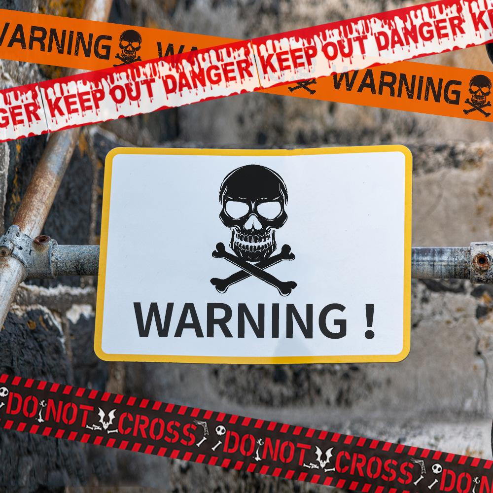 1PC Halloween Props Window Prop Warning line Plastic Skull Head Warning Tape Signs Party Outdoor Garden Halloween Decor