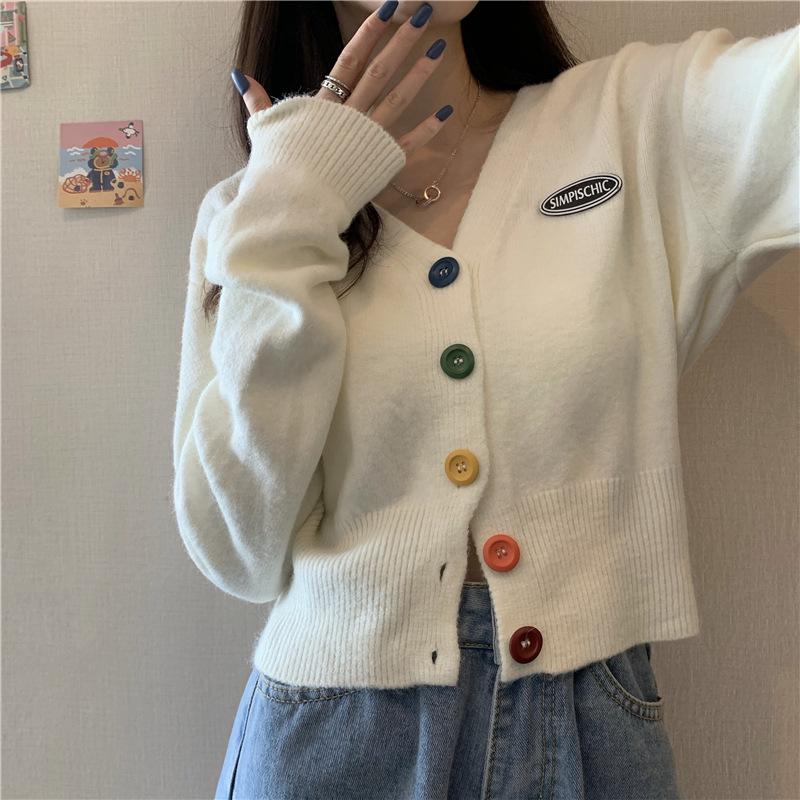 Women Sweater Cardigan Solid Korean V-neck Knitted Cardigan Lady Casual Slim Colorful Single Breasted Short Jumper Coats