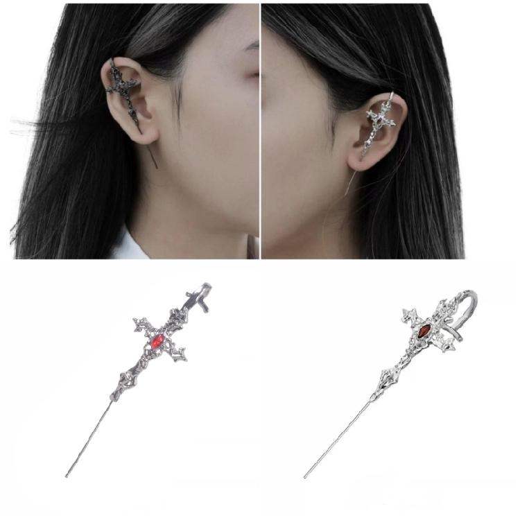 Punk Gothic Crosses Design Earrings Alloy Studs For Sensitive Ears Black Metal Jewelry Perfect For Alternative Style And Daily Use