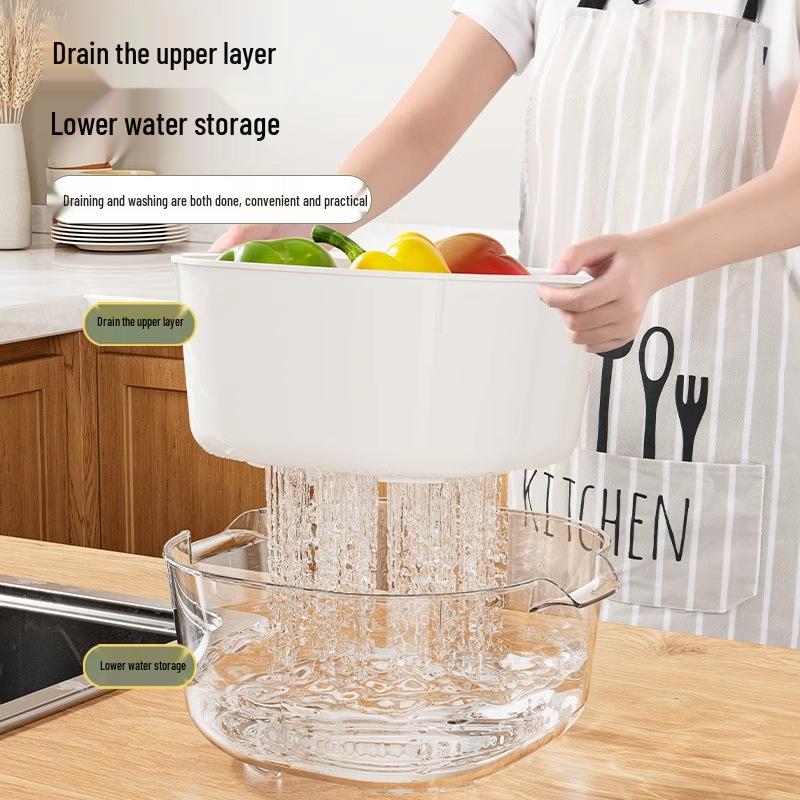 Double-Layer Kitchen Drain Basket for Fruits & Vegetables - Food-Grade Storage & Strainer