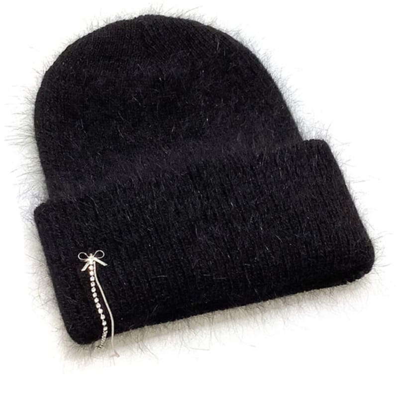 

ПОСТОРОННИЙ Шапка-бини из ангоры с ленточной цепочкой [Черный] FREE