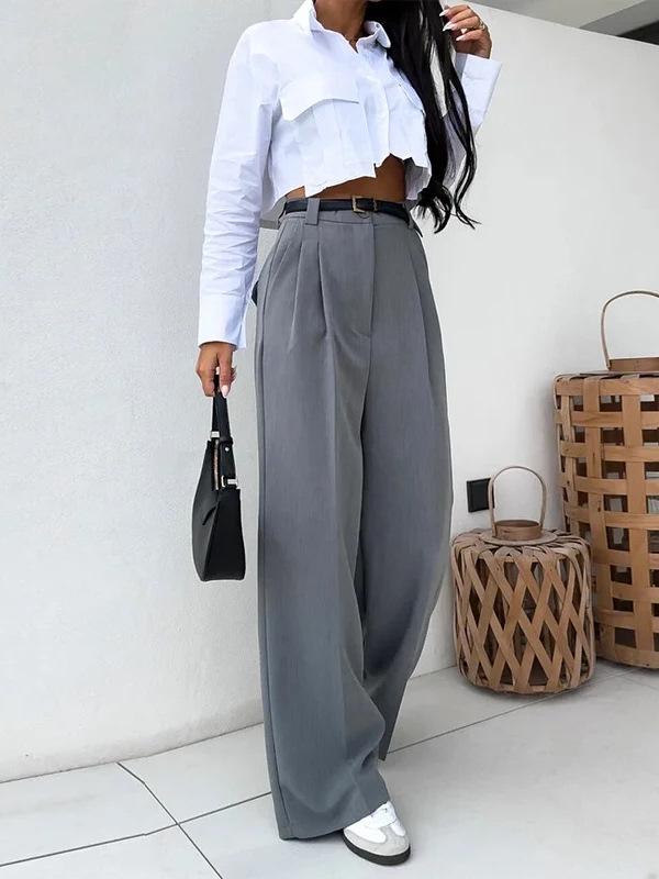 Autumn 2024 European & American Slimming Short Shirt with High-Waisted Wide-Leg Pants Two-Piece Set