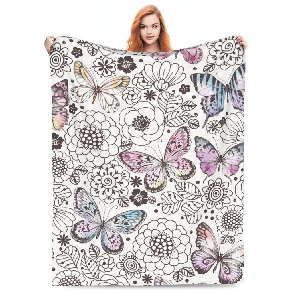 Colored Butterfly Tree digital-printed polyester Bedroom velvet flannel cover blanket Fleece soft sofa cover blankets for beds