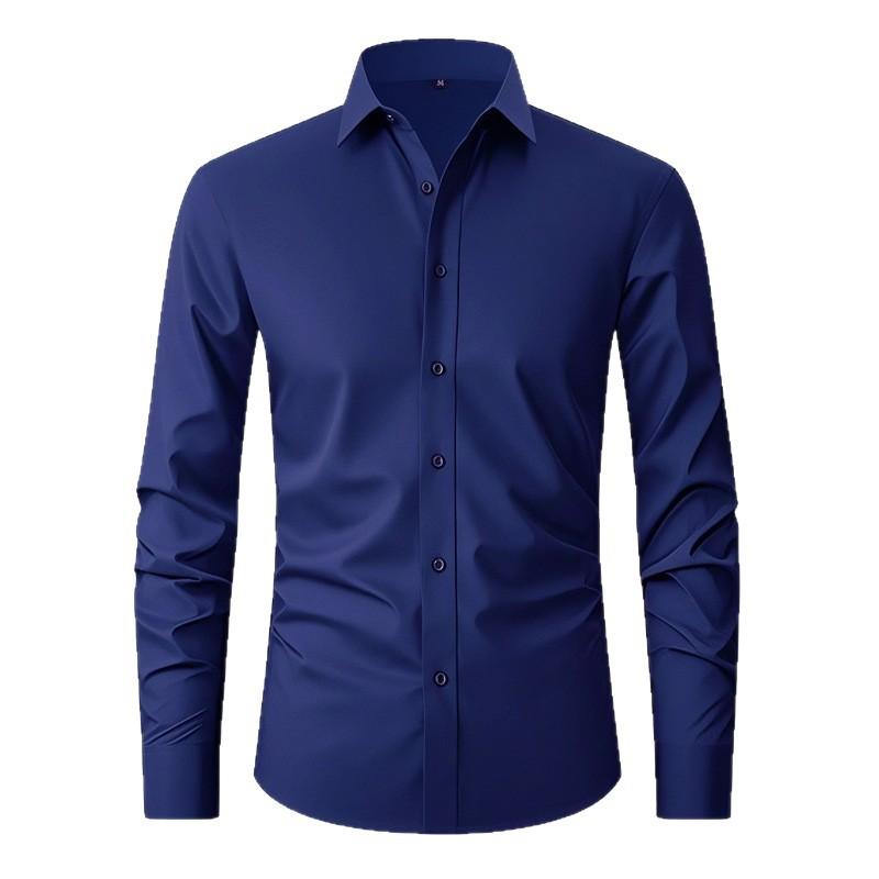 Men's Four-sided Elastic Solid Color Single Breasted Buckle Non-iron Shirt Anti-wrinkle Business Shirt