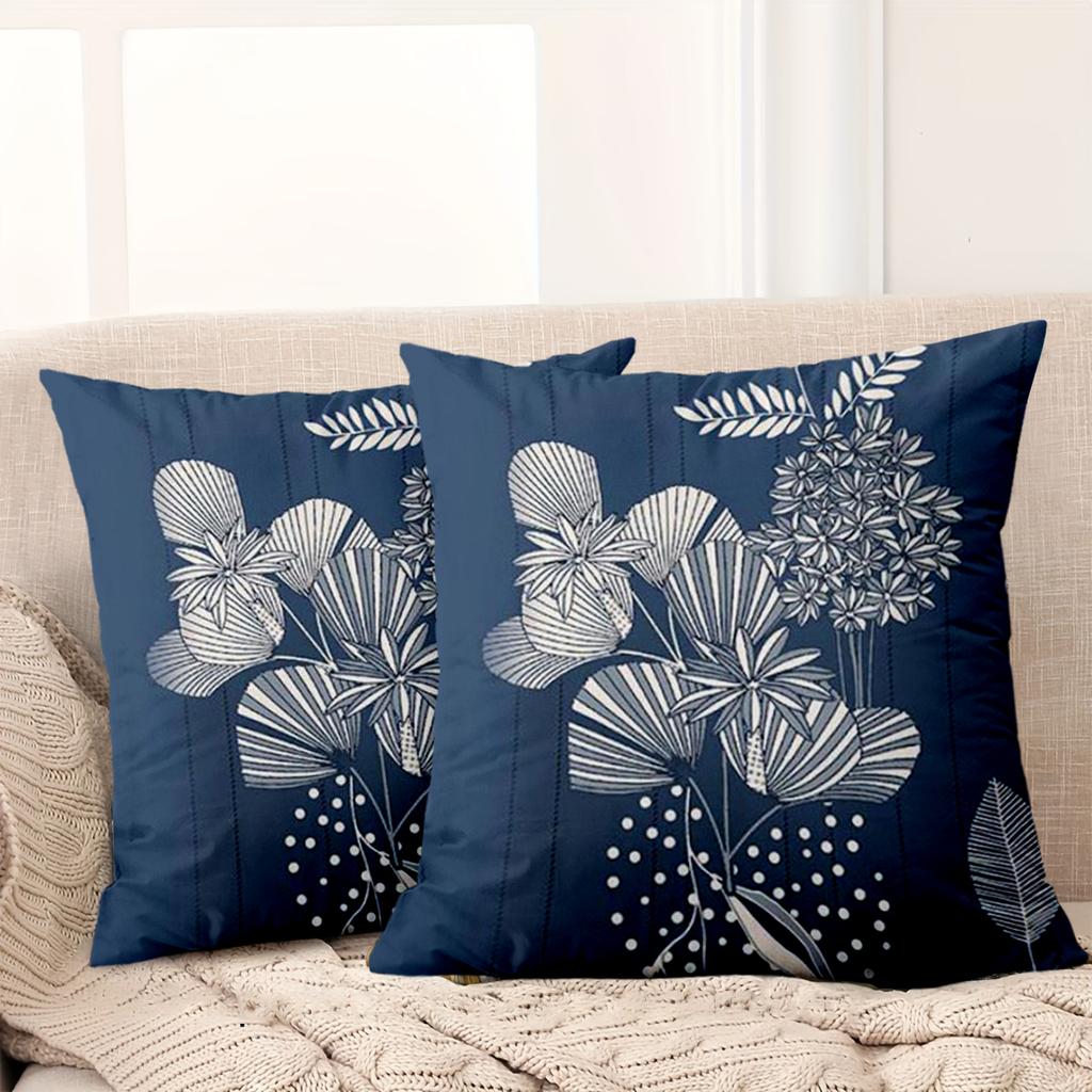 1 Pieces -2D flat printing Blue Floral Patterned Decorative Throw Pillows Polyester pillowcase sofa decorative cushion cover