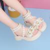 Children's Beach Shoes Breathable Summer Girls Flowers Sweet Cute Sandals Soft Sole Roman Shoes Middle Older Kids Princess Shoes