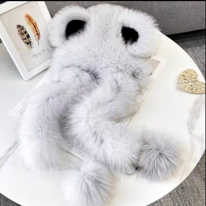 Chapeau d'oreille élégant et mignon en peluche imitation, grandes oreilles de renard, protection d'oreille, écharpe intégrée, chapeau chaud épais pour l'automne et l'hiver