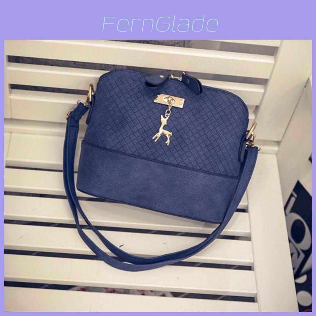 Elegant Square Grid Deer Pendant Shoulder Bag Messenger Tote Women With Premium Pu Leather