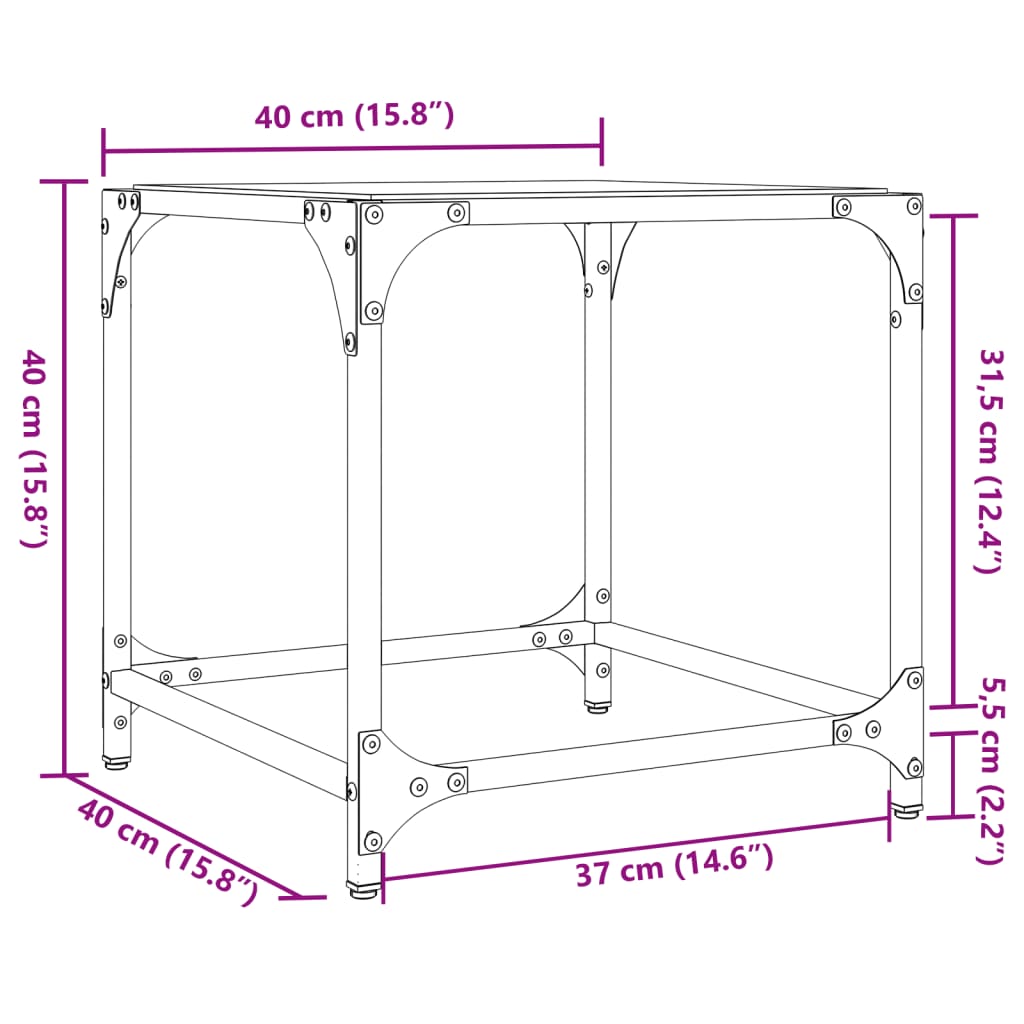  Coffee Table with Glass Top, 40x40x40 Cm, Steel