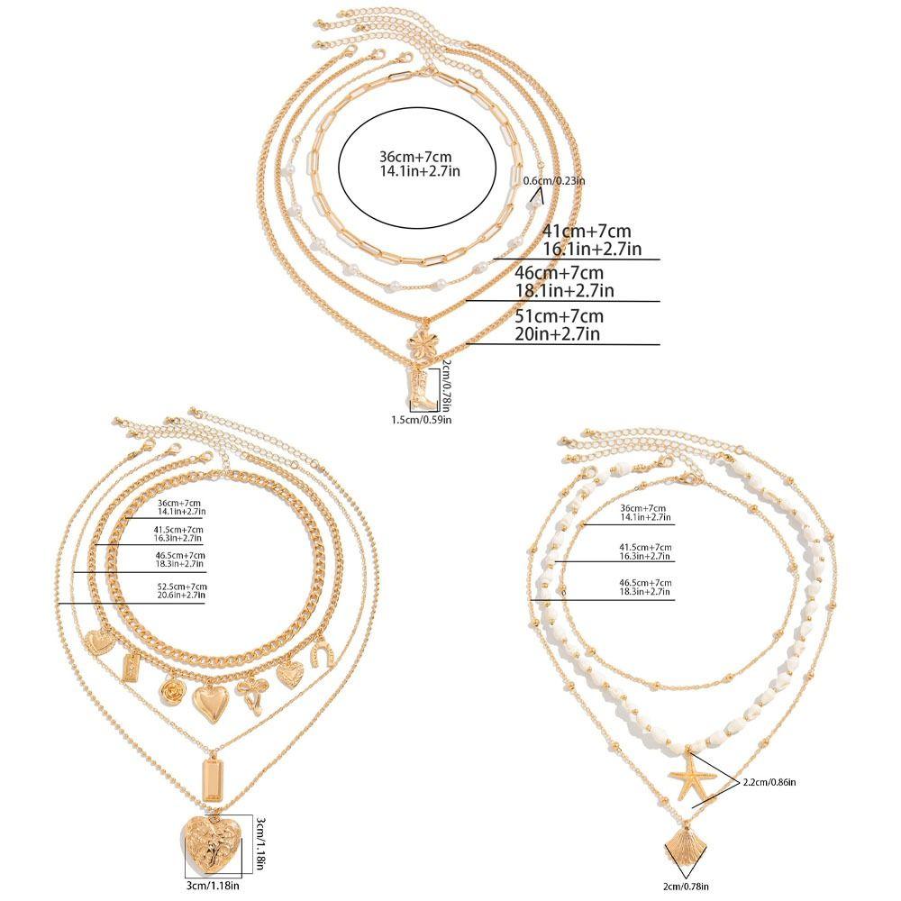 Starfish Shell Multilayer Necklace Mulitlayer Pearl Beaded Necklace Clavicle Chain Women  Beach