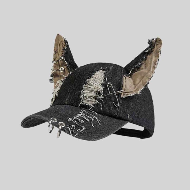 

Hat Women s Hip Hop Wasteland Baseball Cap y2k Ripped Cowboy Ear Doberman Dog Cap One Size