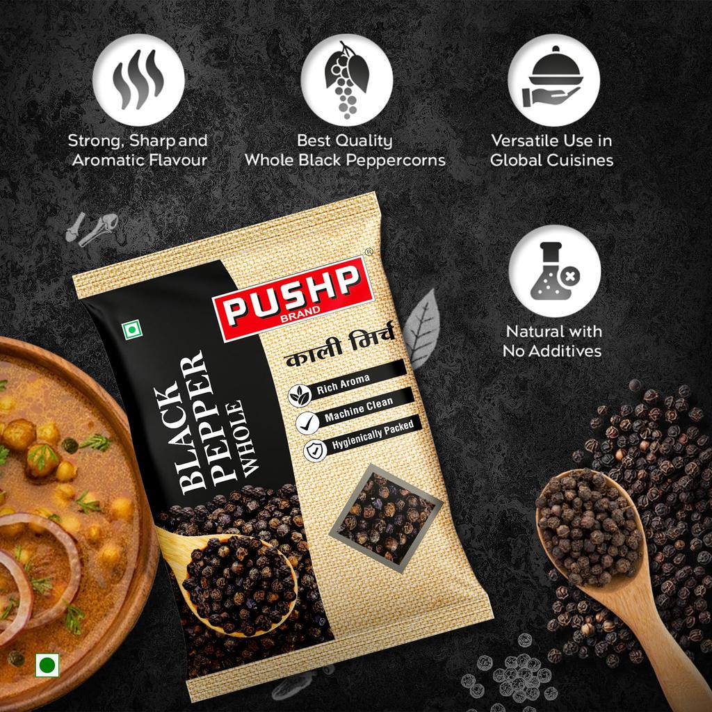 Pushp Brand Whole Black Pepper 500g Pack Of 1 Natural Kali Mirch Premium Aromatic Spice For Daily Kitchen Cooking Use